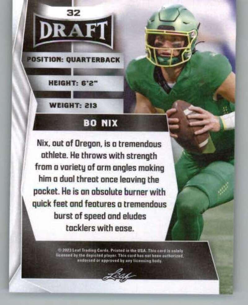 leaf 2023 Draft Green #32 Bo Nix Oregon Ducks RC Rookie Football Trading Card - Image 2